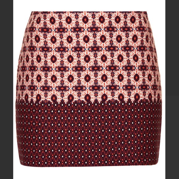 TOPSHOP Red tile border skirt 4 - Picture 2 of 10